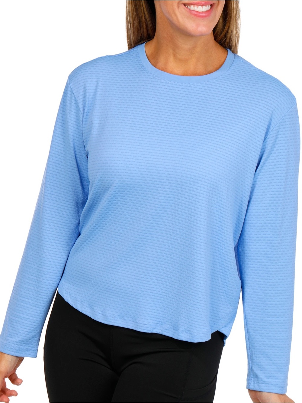 Light Blue Women's Long Sleeve Crewneck Textured AthleticTop